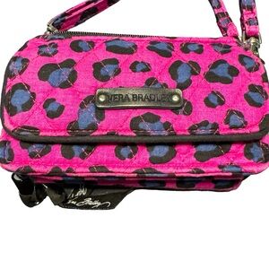 Vera Bradley All in One Crossbody Convertible Wristlet Leopard Blue Spots EUC